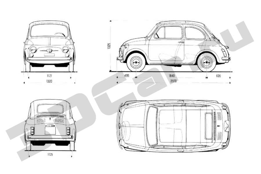 Чертежи Fiat 500 - 3DCar.ru